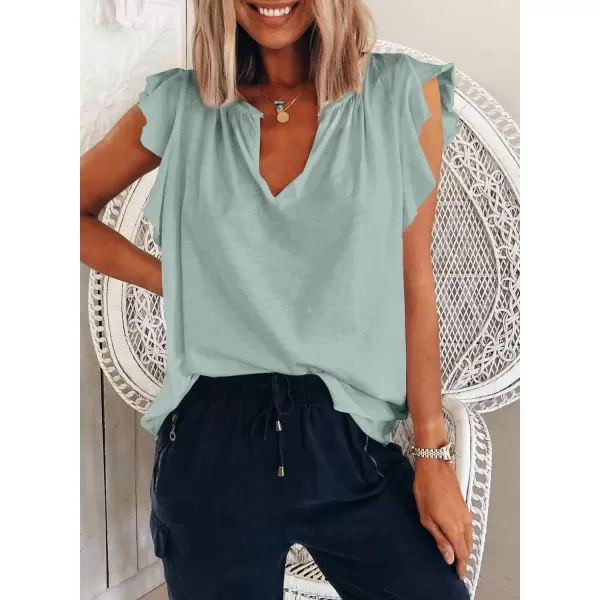Dokotoo Women's Casual V Neck Ruffle Sleeve Summer Tank Tops Shirts