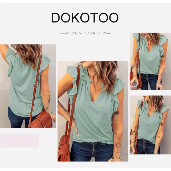 Dokotoo Women's Casual V Neck Ruffle Sleeve Summer Tank Tops Shirts