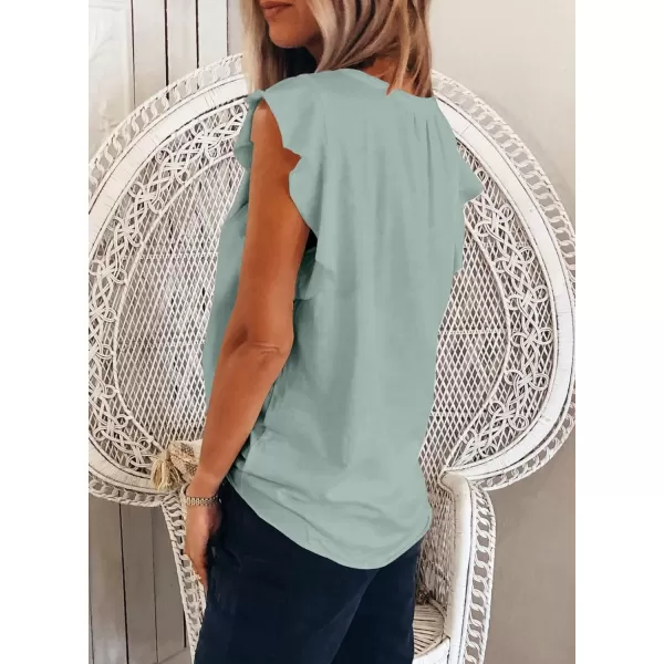 Dokotoo Women's Casual V Neck Ruffle Sleeve Summer Tank Tops Shirts