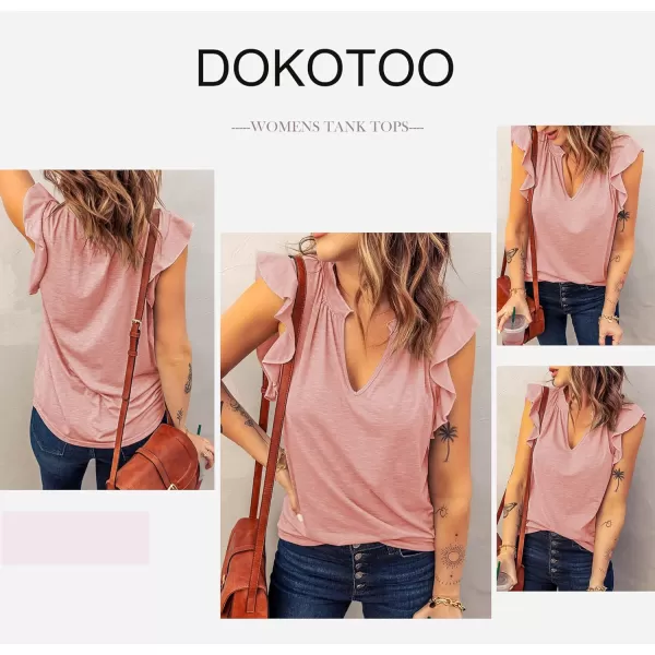 Dokotoo Women's Casual V Neck Ruffle Sleeve Summer Tank Tops Shirts