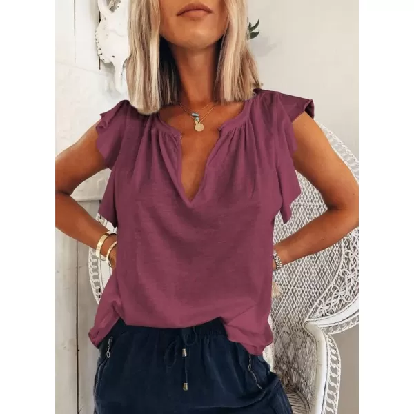 Dokotoo Women's Casual V Neck Ruffle Sleeve Summer Tank Tops Shirts