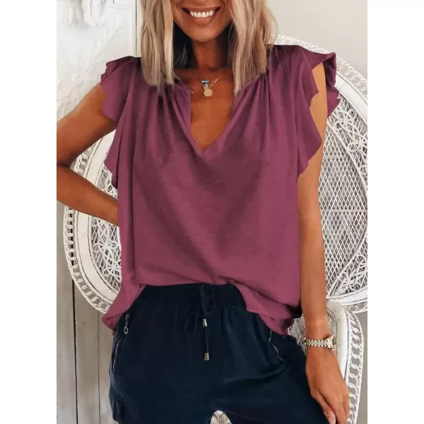 Dokotoo Women's Casual V Neck Ruffle Sleeve Summer Tank Tops Shirts