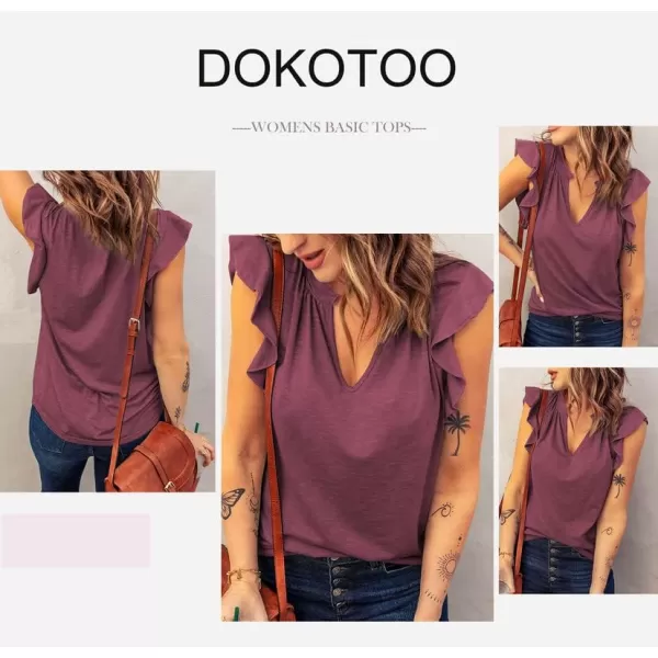 Dokotoo Women's Casual V Neck Ruffle Sleeve Summer Tank Tops Shirts