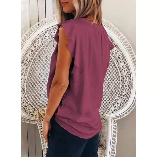 Dokotoo Women's Casual V Neck Ruffle Sleeve Summer Tank Tops Shirts