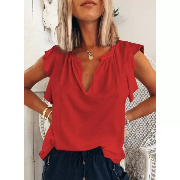Dokotoo Women's Casual V Neck Ruffle Sleeve Summer Tank Tops Shirts
