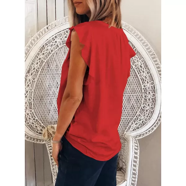 Dokotoo Women's Casual V Neck Ruffle Sleeve Summer Tank Tops Shirts