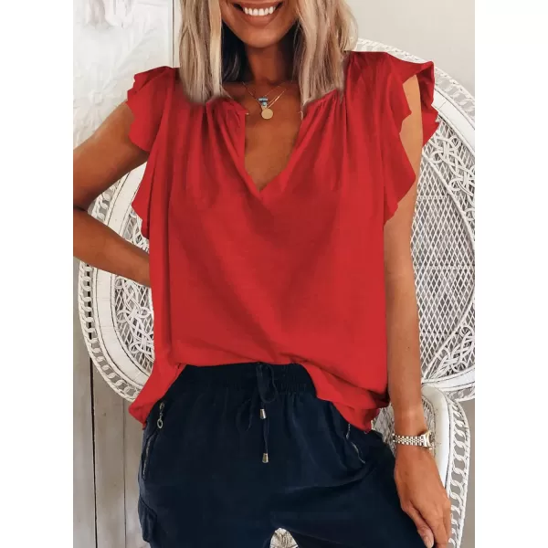 Dokotoo Women's Casual V Neck Ruffle Sleeve Summer Tank Tops Shirts