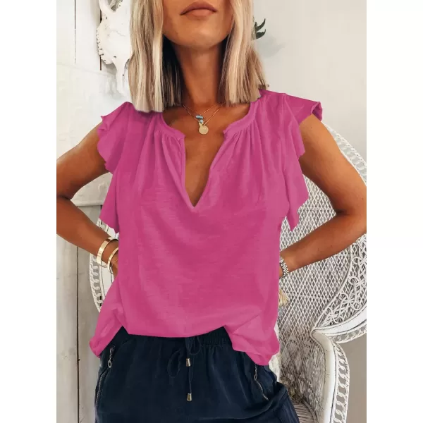 Dokotoo Women's Casual V Neck Ruffle Sleeve Summer Tank Tops Shirts