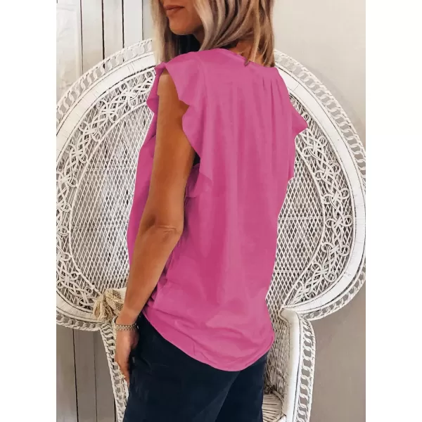 Dokotoo Women's Casual V Neck Ruffle Sleeve Summer Tank Tops Shirts