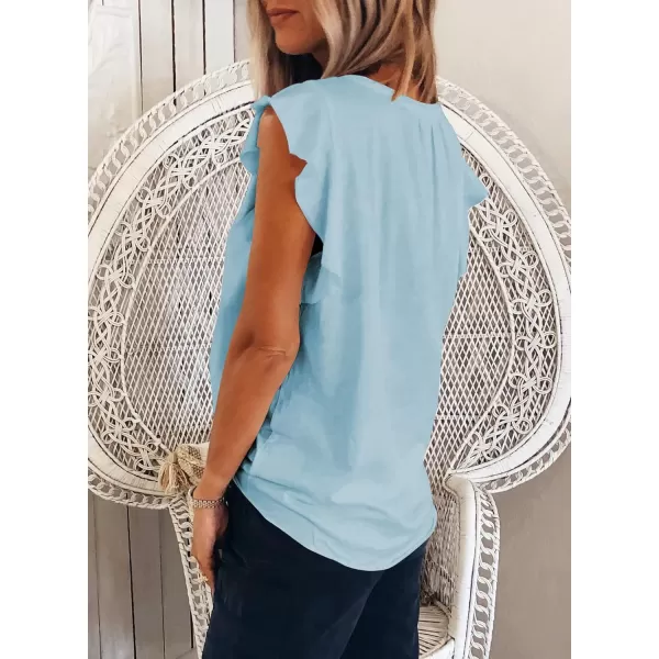 Dokotoo Women's Casual V Neck Ruffle Sleeve Summer Tank Tops Shirts