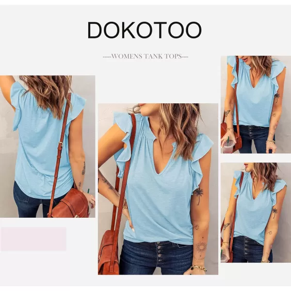 Dokotoo Women's Casual V Neck Ruffle Sleeve Summer Tank Tops Shirts