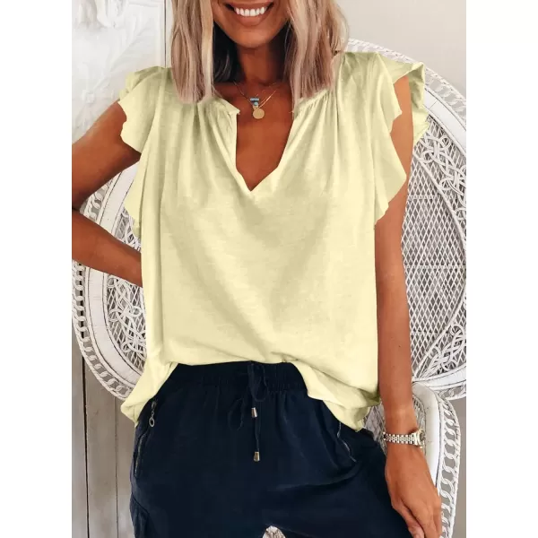 Dokotoo Women's Casual V Neck Ruffle Sleeve Summer Tank Tops Shirts