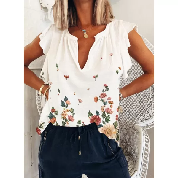 Dokotoo Women's Casual V Neck Ruffle Sleeve Summer Tank Tops Shirts
