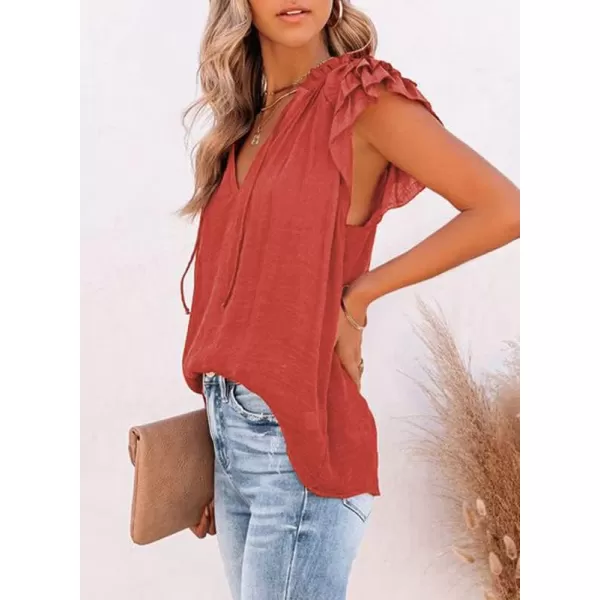 Dokotoo Women's Casual V Neck Tops Drawstring Short Sleeve T Shirt Blouses