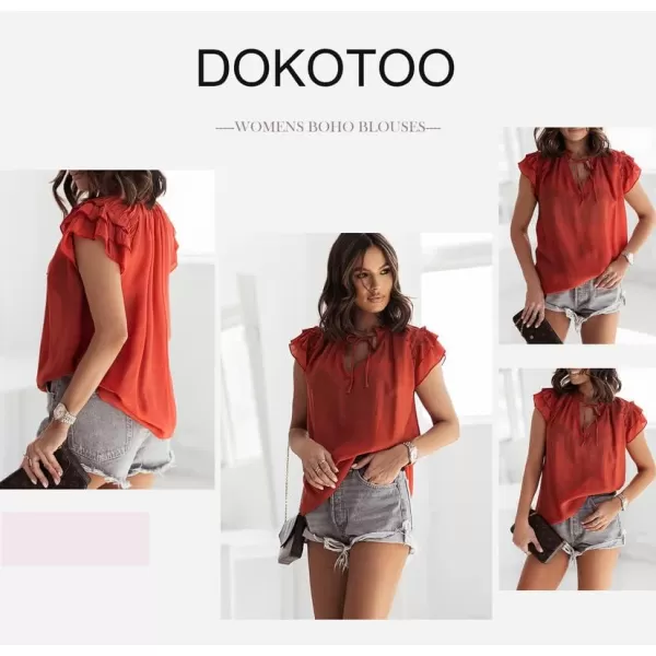 Dokotoo Women's Casual V Neck Tops Drawstring Short Sleeve T Shirt Blouses