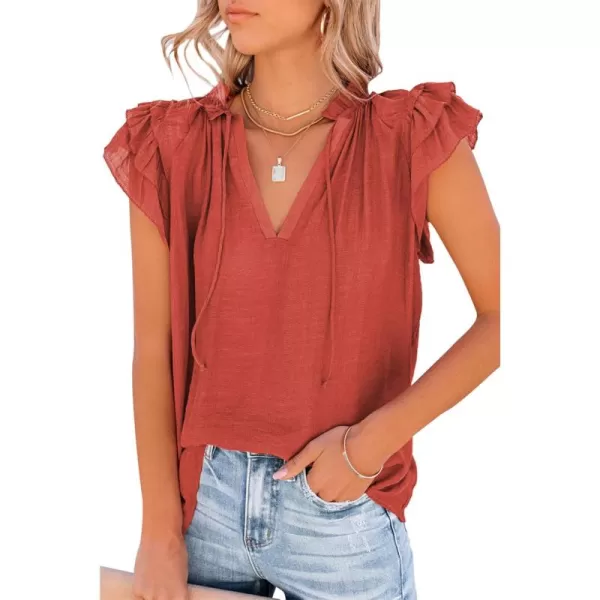 Dokotoo Women's Casual V Neck Tops Drawstring Short Sleeve T Shirt Blouses