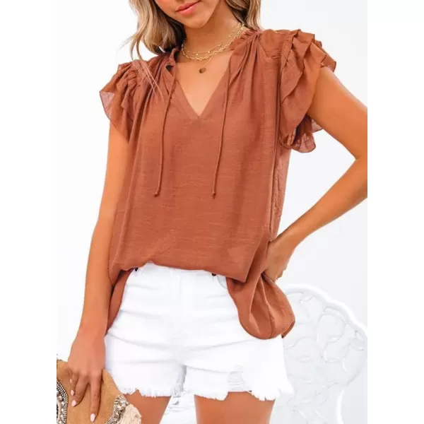 Dokotoo Women's Casual V Neck Tops Drawstring Short Sleeve T Shirt Blouses