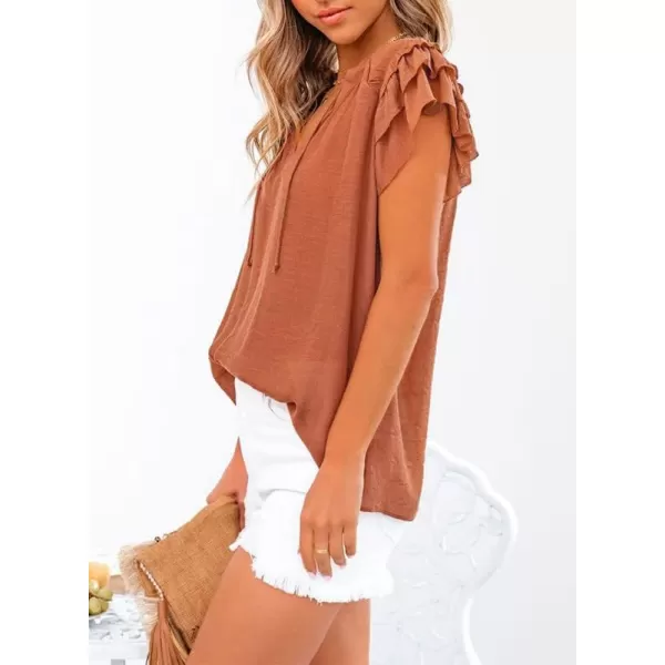Dokotoo Women's Casual V Neck Tops Drawstring Short Sleeve T Shirt Blouses