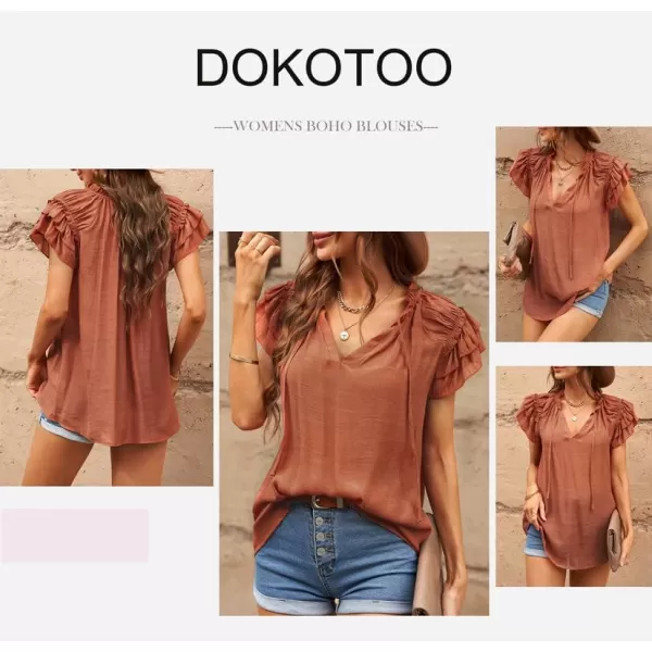 Dokotoo Women's Casual V Neck Tops Drawstring Short Sleeve T Shirt Blouses
