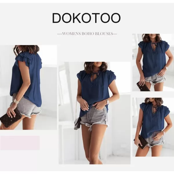 Dokotoo Women's Casual V Neck Tops Drawstring Short Sleeve T Shirt Blouses