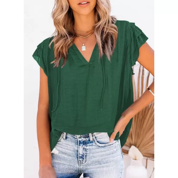 Dokotoo Women's Casual V Neck Tops Drawstring Short Sleeve T Shirt Blouses