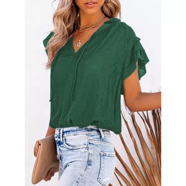 Dokotoo Women's Casual V Neck Tops Drawstring Short Sleeve T Shirt Blouses