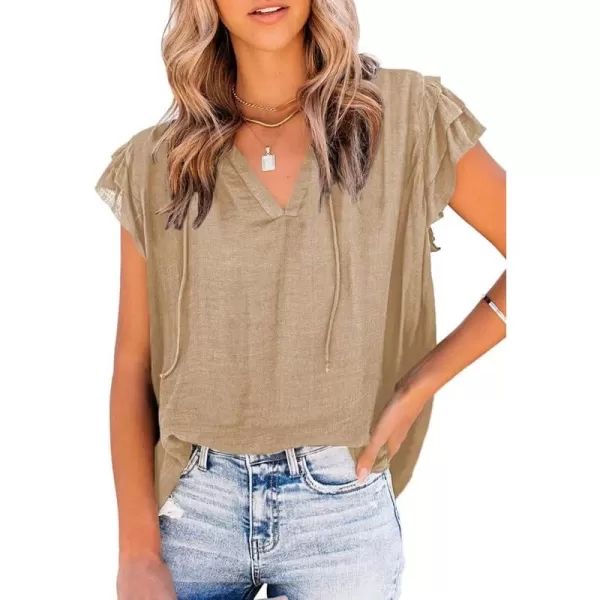 Dokotoo Women's Casual V Neck Tops Drawstring Short Sleeve T Shirt Blouses
