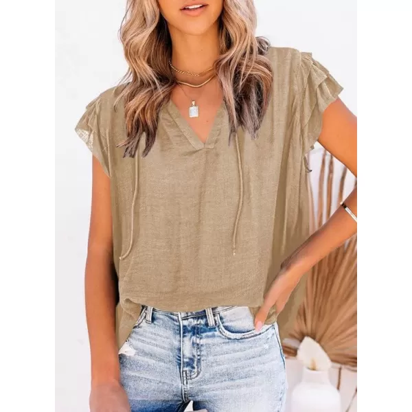 Dokotoo Women's Casual V Neck Tops Drawstring Short Sleeve T Shirt Blouses