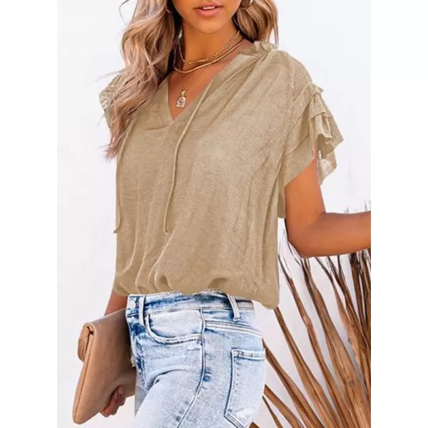 Dokotoo Women's Casual V Neck Tops Drawstring Short Sleeve T Shirt Blouses