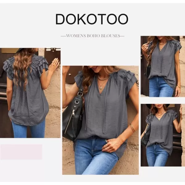 Dokotoo Women's Casual V Neck Tops Drawstring Short Sleeve T Shirt Blouses