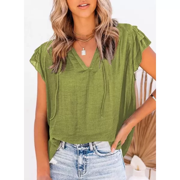 Dokotoo Women's Casual V Neck Tops Drawstring Short Sleeve T Shirt Blouses