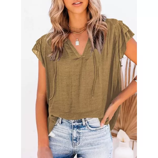 Dokotoo Women's Casual V Neck Tops Drawstring Short Sleeve T Shirt Blouses