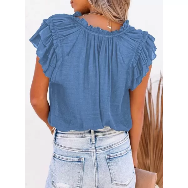 Dokotoo Women's Casual V Neck Tops Drawstring Short Sleeve T Shirt Blouses