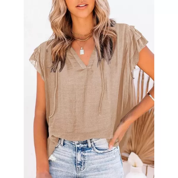 Dokotoo Women's Casual V Neck Tops Drawstring Short Sleeve T Shirt Blouses