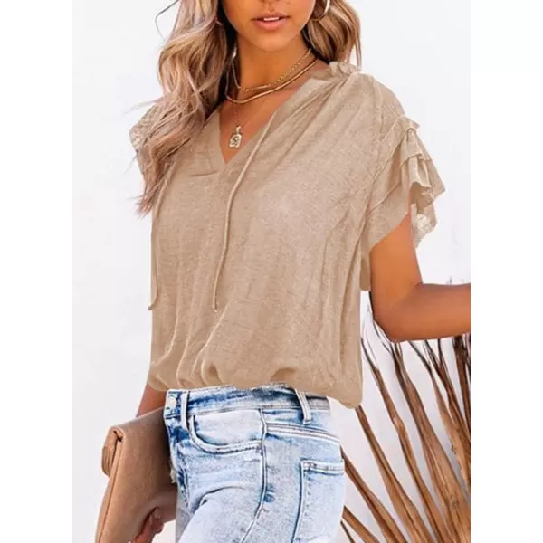Dokotoo Women's Casual V Neck Tops Drawstring Short Sleeve T Shirt Blouses