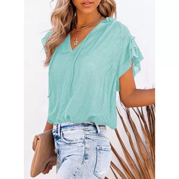 Dokotoo Women's Casual V Neck Tops Drawstring Short Sleeve T Shirt Blouses