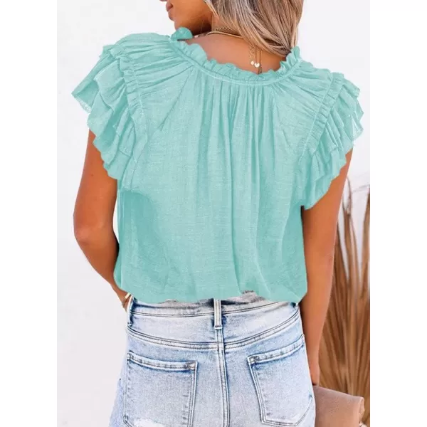 Dokotoo Women's Casual V Neck Tops Drawstring Short Sleeve T Shirt Blouses