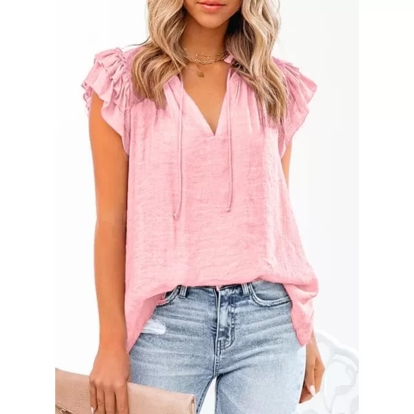 Dokotoo Women's Casual V Neck Tops Drawstring Short Sleeve T Shirt Blouses