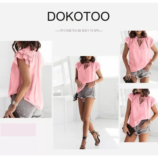 Dokotoo Women's Casual V Neck Tops Drawstring Short Sleeve T Shirt Blouses
