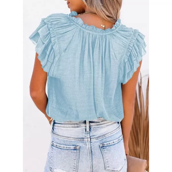 Dokotoo Women's Casual V Neck Tops Drawstring Short Sleeve T Shirt Blouses