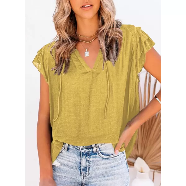 Dokotoo Women's Casual V Neck Tops Drawstring Short Sleeve T Shirt Blouses