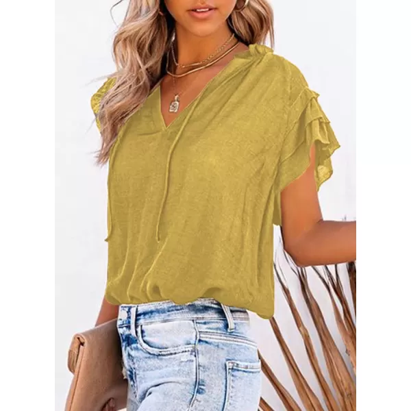 Dokotoo Women's Casual V Neck Tops Drawstring Short Sleeve T Shirt Blouses