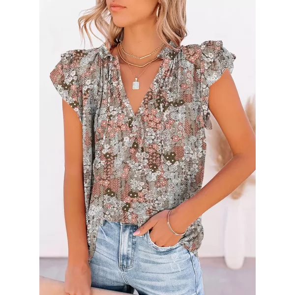 Dokotoo Women's Casual V Neck Tops Drawstring Short Sleeve T Shirt Blouses