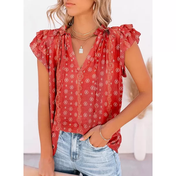 Dokotoo Women's Casual V Neck Tops Drawstring Short Sleeve T Shirt Blouses