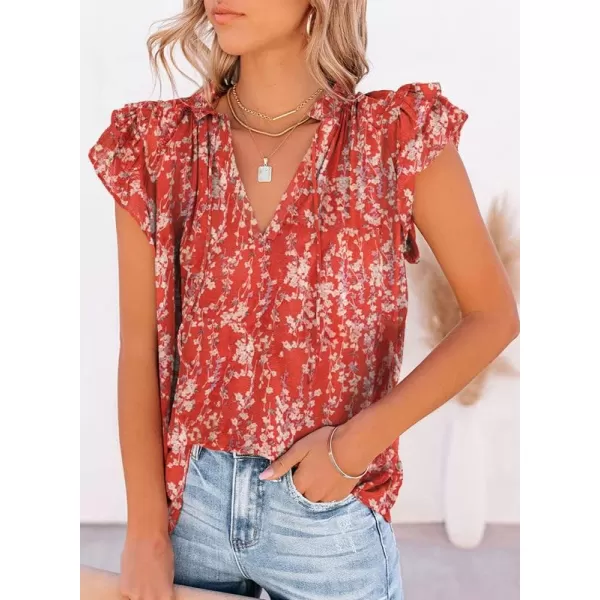 Dokotoo Women's Casual V Neck Tops Drawstring Short Sleeve T Shirt Blouses