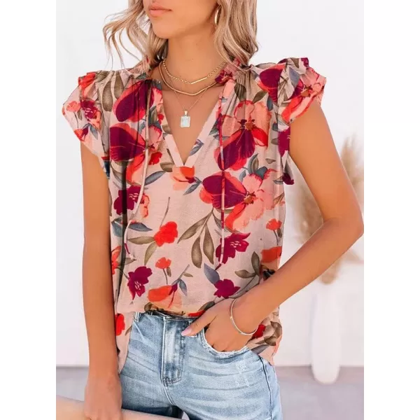 Dokotoo Women's Casual V Neck Tops Drawstring Short Sleeve T Shirt Blouses