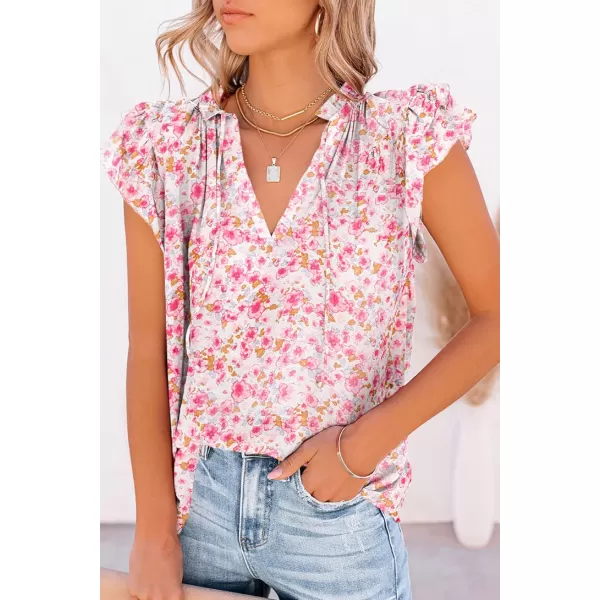 Dokotoo Women's Casual V Neck Tops Drawstring Short Sleeve T Shirt Blouses