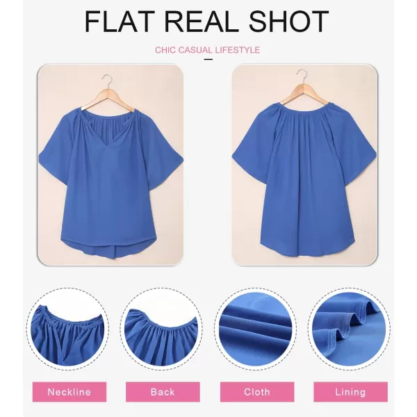 Dokotoo Womens Chiffon Blouses Casual Solid Bell Sleeve Shirt Loose V Neck Pleated Tunic Tops