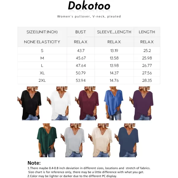 Dokotoo Womens Chiffon Blouses Casual Solid Bell Sleeve Shirt Loose V Neck Pleated Tunic Tops