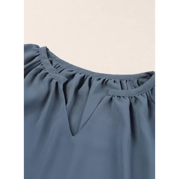 Dokotoo Womens Chiffon Blouses Casual Solid Bell Sleeve Shirt Loose V Neck Pleated Tunic Tops